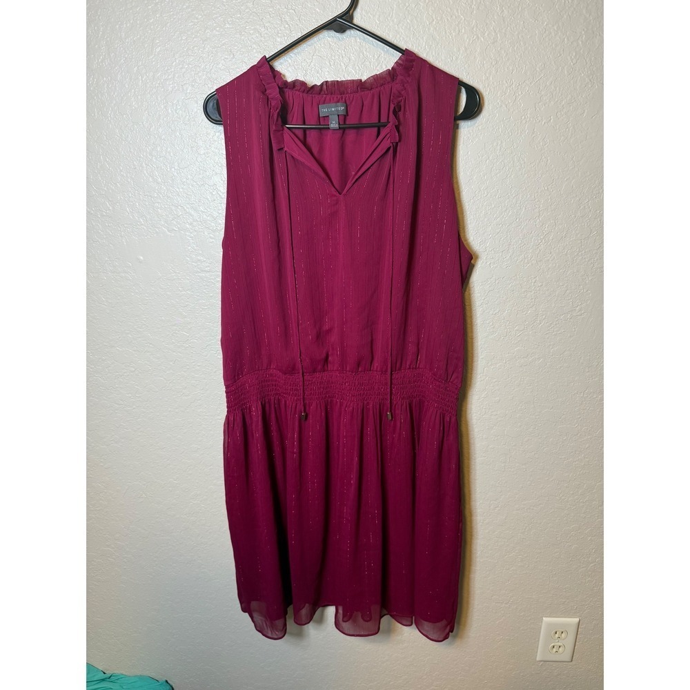 The Limited Burgundy Sleeveless Dress Ruffle Neckline Summer Casual Party XL
